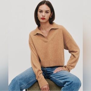 Reformation Cashmere Polo Sweater in
Camel Tan